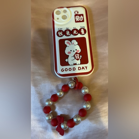 iPhone 13 Cute Rabbit Design W/ Hanging Chain Lanyard Silicone Phone Case NWT - Picture 4 of 9